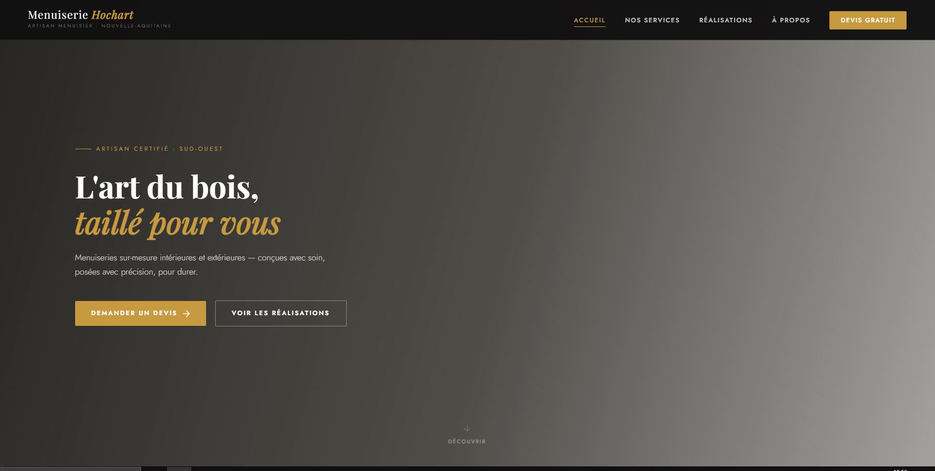 Site vitrine pour artisan menuisier créé par AxoriaWeb